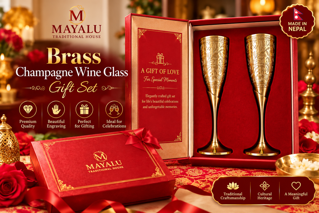 Brass Champagne Wine Glass Gift Set - Made in Nepal - no price poster
