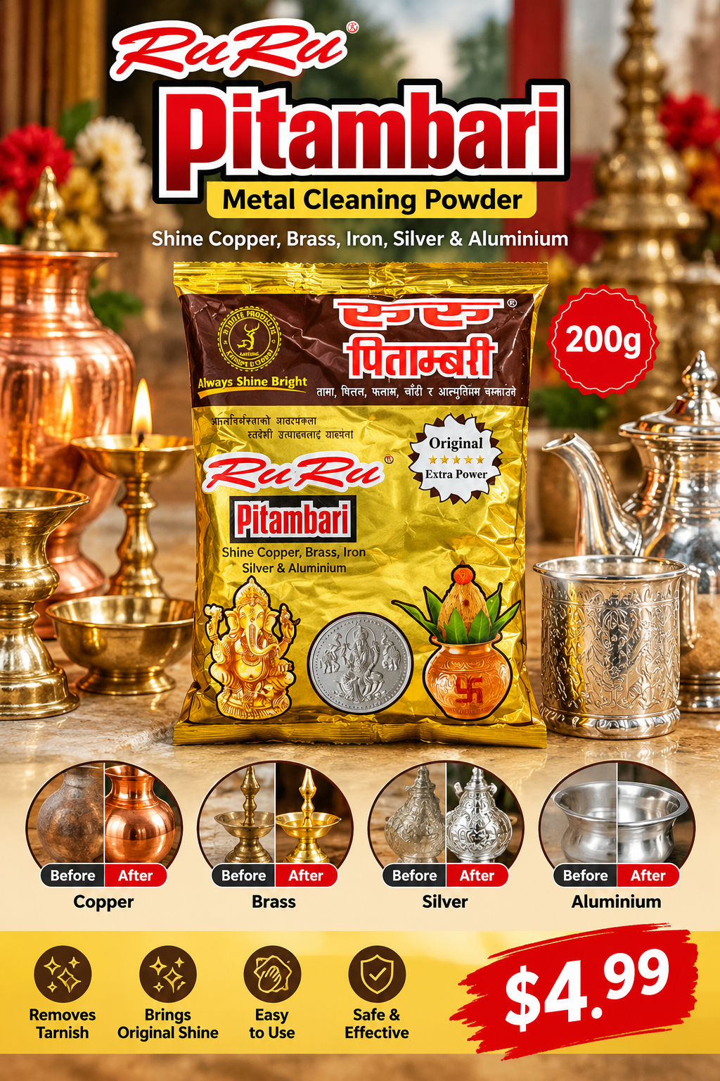 RuRu Pitambari 200g metal cleaning powder poster $4.99
